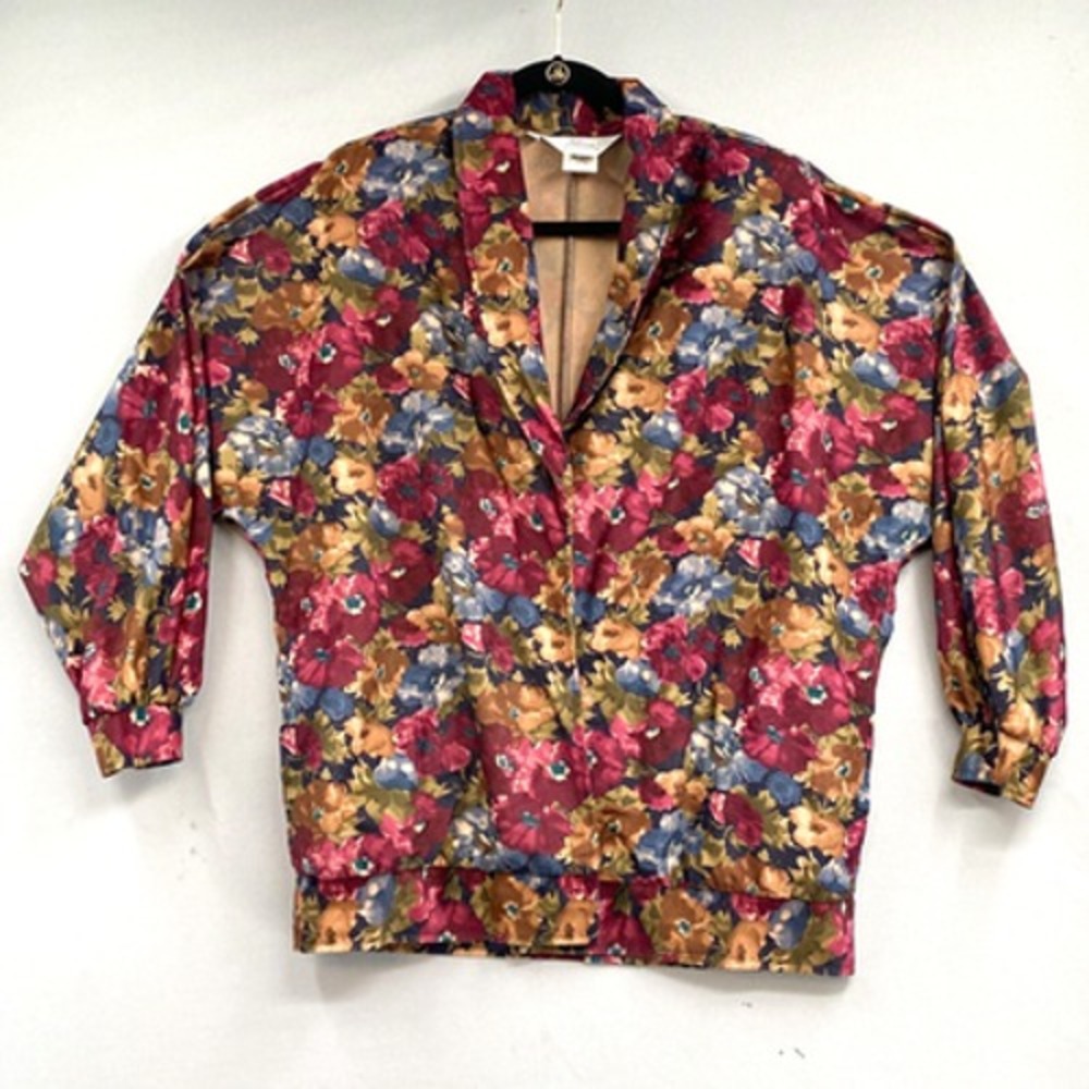 VTG 90s Alicia Floral Blazer Jacket Women 14 Cottagecore Boho Granny Multicolor